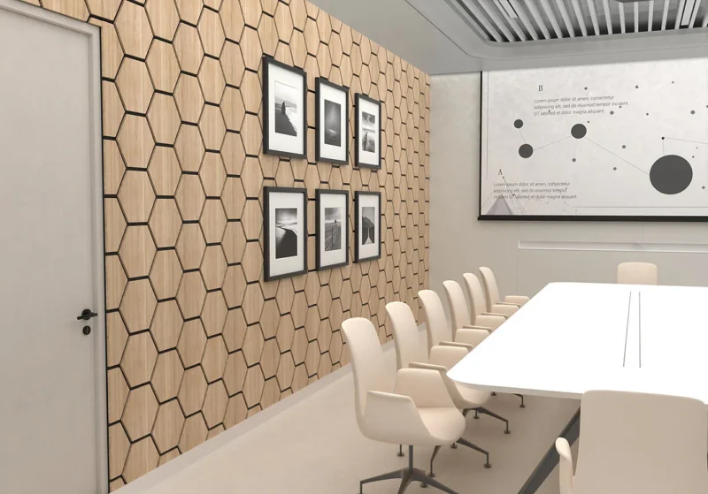 Hexagon acoustic panel color white oak example